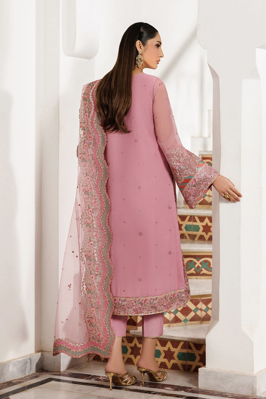 Zarif Nourah Embroidered Luxury Chiffon Unstitched 3Pc Suit - SHAYRA