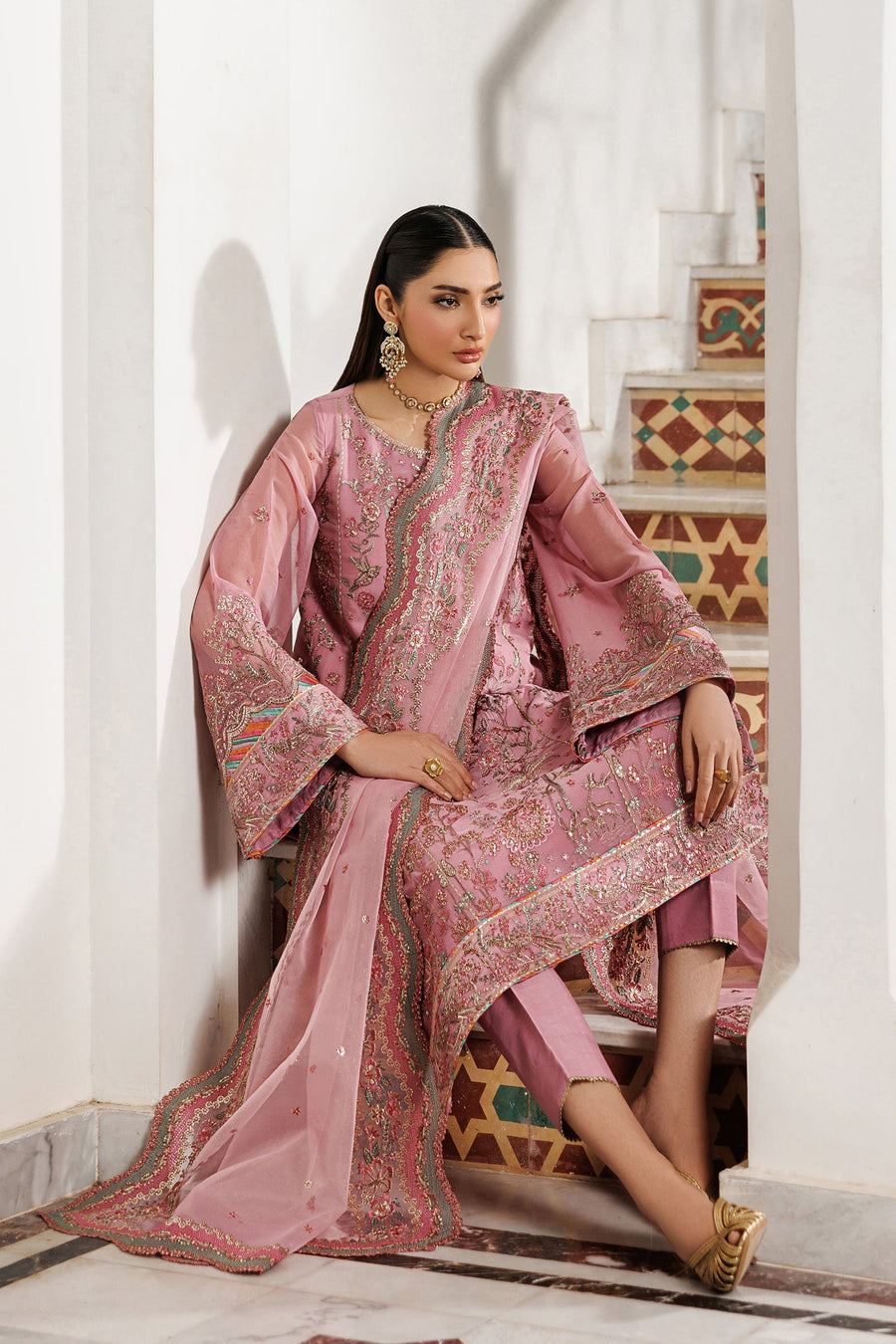 Zarif Nourah Embroidered Luxury Chiffon Unstitched 3Pc Suit - SHAYRA