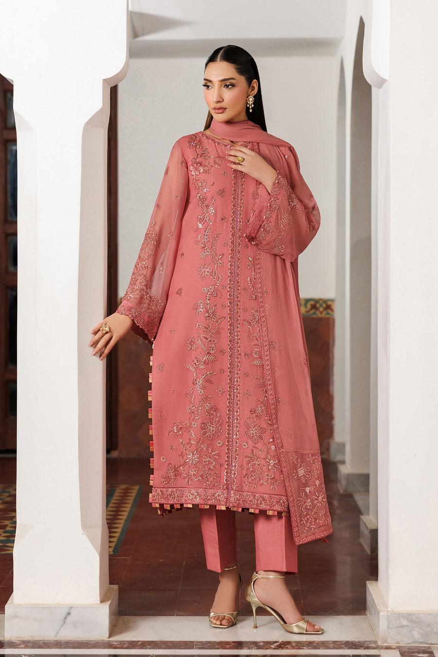 Zarif Nourah Embroidered Luxury Chiffon Unstitched 3Pc Suit - ANGORA