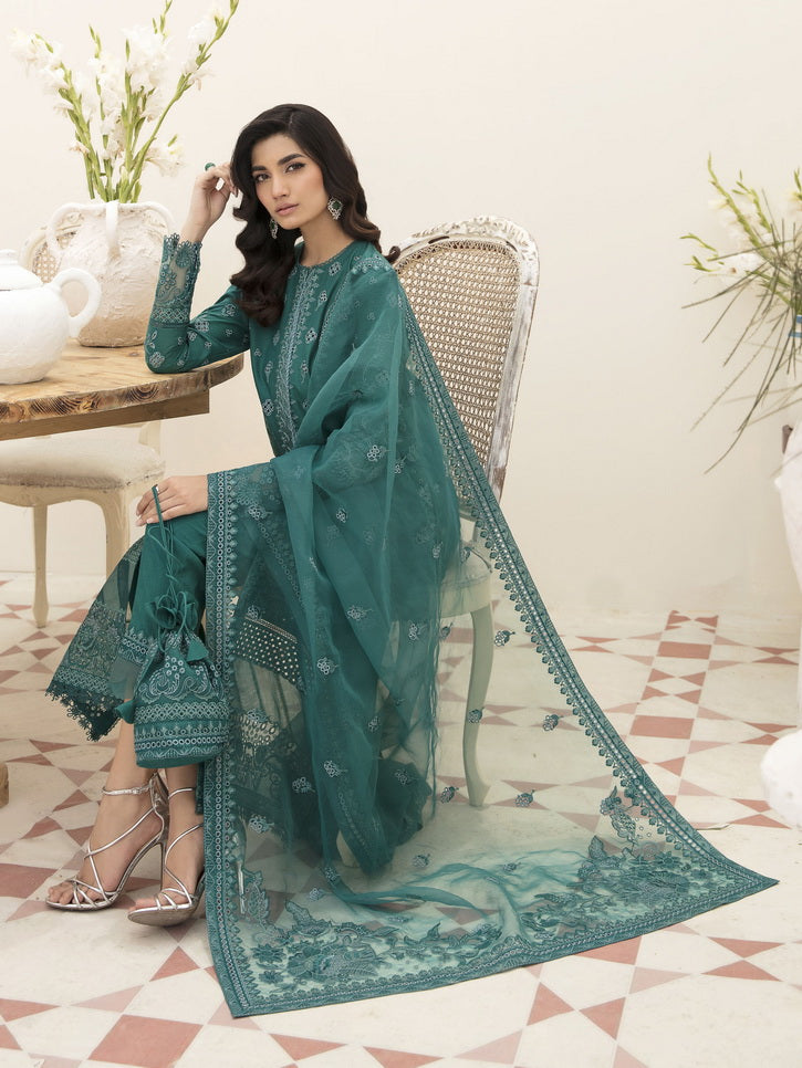Afrozeh Festive Unstitched Chikankari Lawn 3Pc Suit AL-23-V3-04 Tiffany Blue