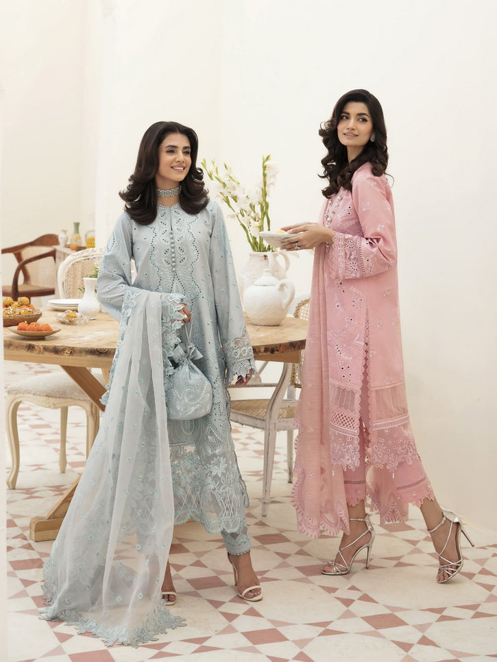 Afrozeh Festive Unstitched Chikankari Lawn 3Pc Suit AL-23-V3-01 Silver Luster