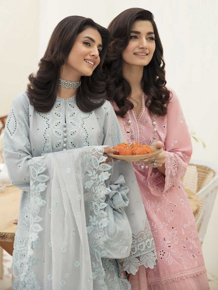 Afrozeh Festive Unstitched Chikankari Lawn 3Pc Suit AL-23-V3-01 Silver Luster