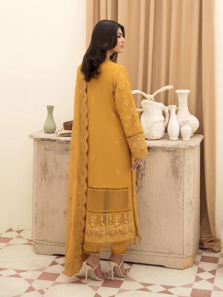 Afrozeh Festive Unstitched Chikankari Lawn 3Pc Suit AL-23-V3-03 Goldenrod