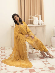 Afrozeh Festive Unstitched Chikankari Lawn 3Pc Suit AL-23-V3-03 Goldenrod