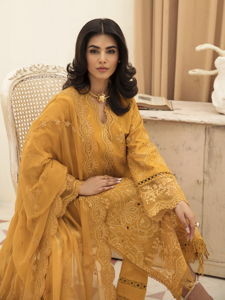 Afrozeh Festive Unstitched Chikankari Lawn 3Pc Suit AL-23-V3-03 Goldenrod