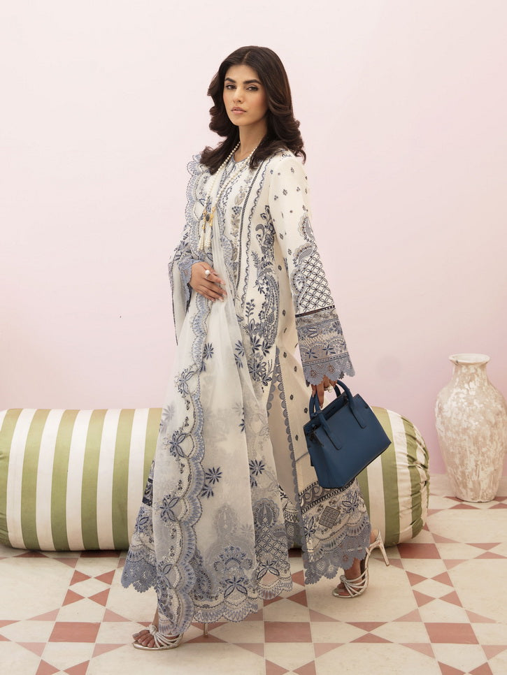 Afrozeh Festive Unstitched Chikankari Lawn 3Pc Suit AL-23-V3-05 Snow Lagoon