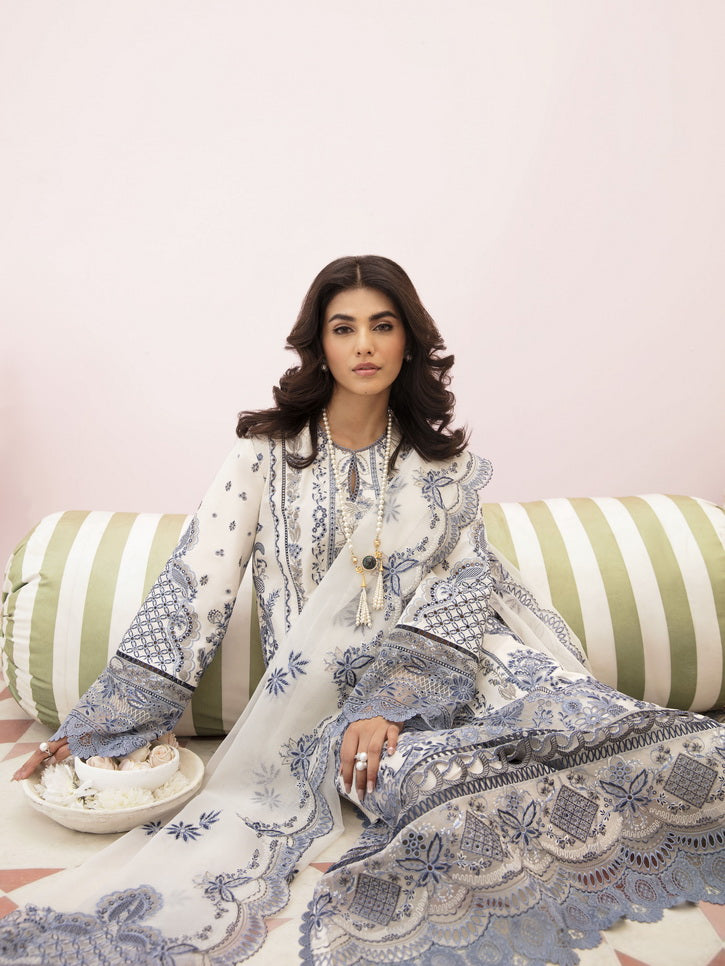 Afrozeh Festive Unstitched Chikankari Lawn 3Pc Suit AL-23-V3-05 Snow Lagoon