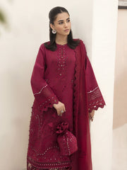 Afrozeh Festive Unstitched Chikankari Lawn 3Pc Suit AL-23-V3-08 Claret