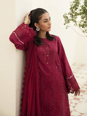 Afrozeh Festive Unstitched Chikankari Lawn 3Pc Suit AL-23-V3-08 Claret