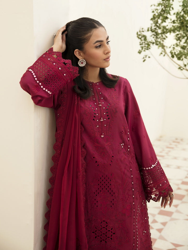 Afrozeh Festive Unstitched Chikankari Lawn 3Pc Suit AL-23-V3-08 Claret
