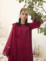 Afrozeh Festive Unstitched Chikankari Lawn 3Pc Suit AL-23-V3-08 Claret