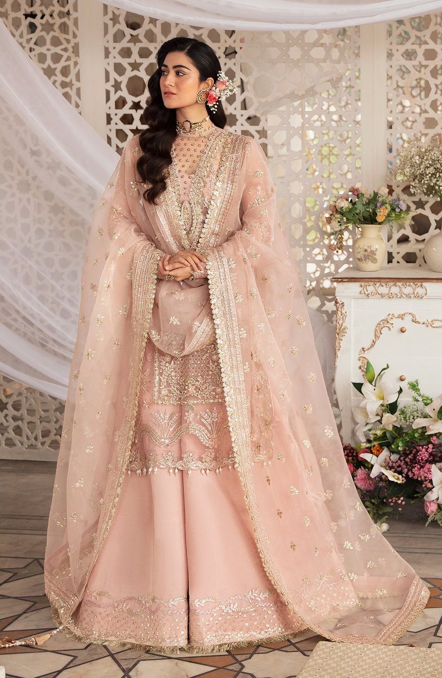 Zevk Afsanah Luxury Embroidered Net Unstitched 3Pc Suit - Mushq