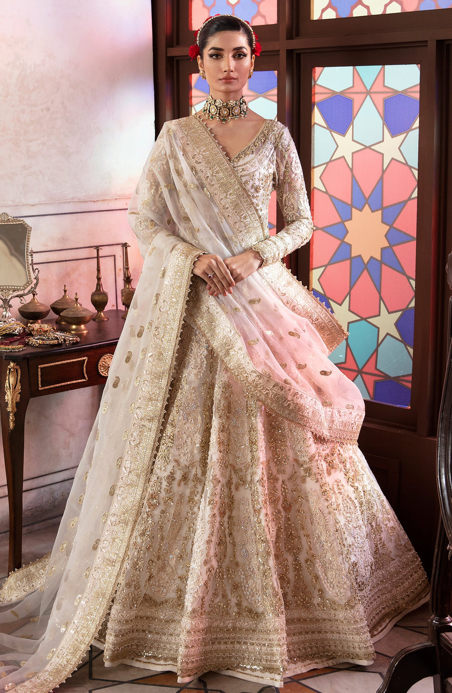 Zevk Afsanah Luxury Embroidered Net Unstitched 3Pc Suit - Alif