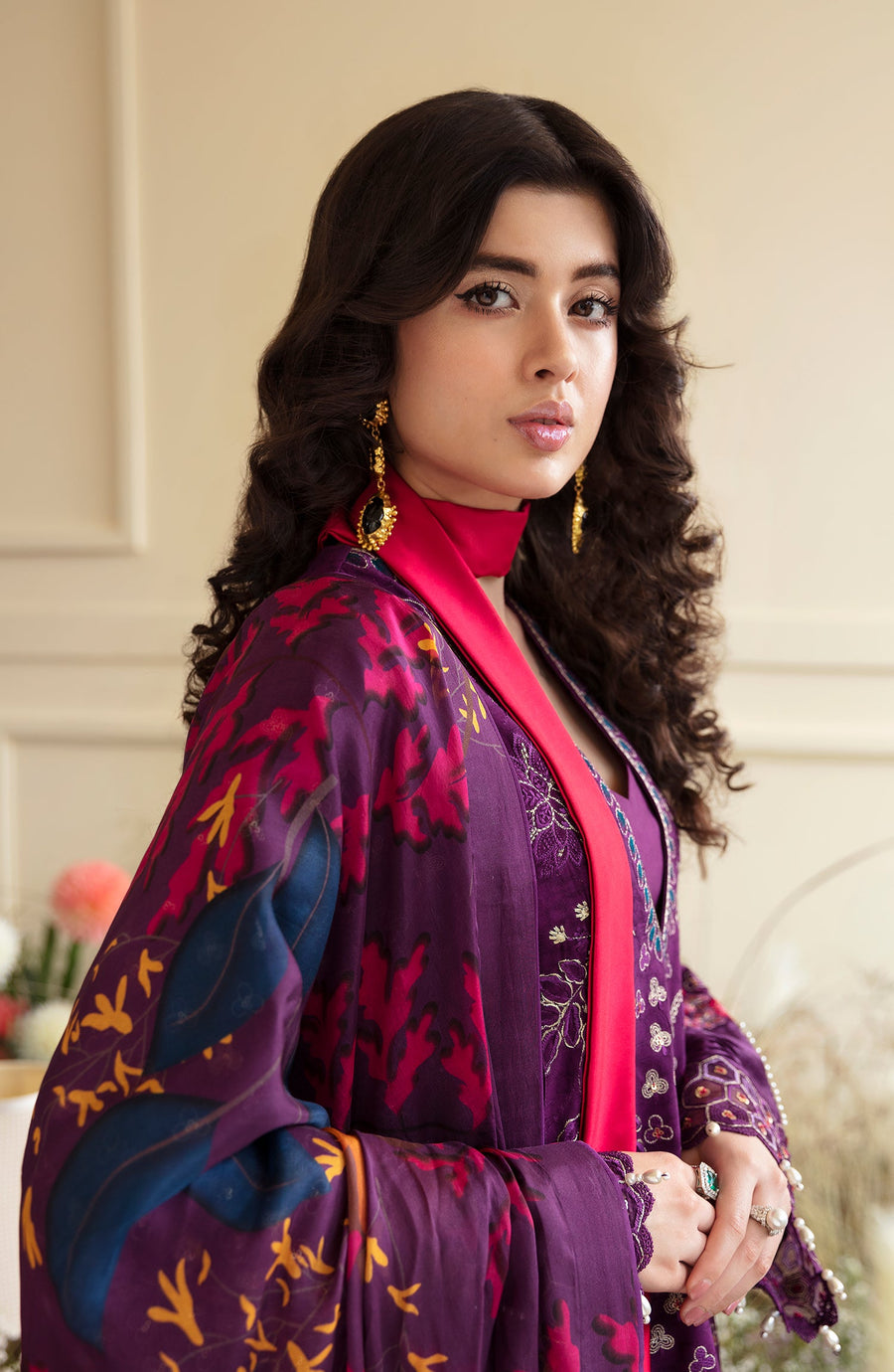 Zevk Flora Festive Embroidered Lawn Unstitched 3Pc Suit - Fuchsia