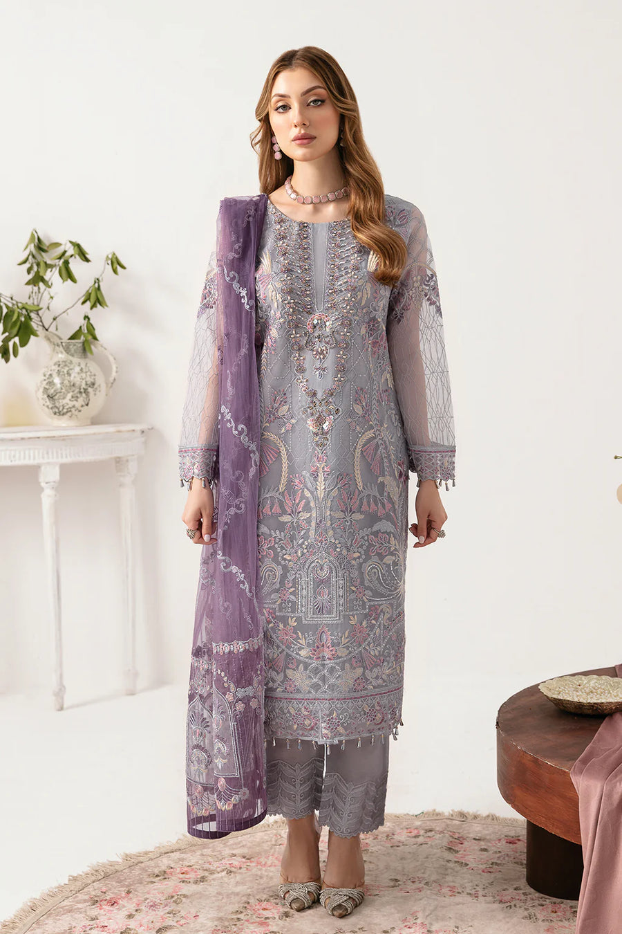 Ramsha Minhal Vol-11 Embroidered Organza Unstitched 3Pc Suit M-1104