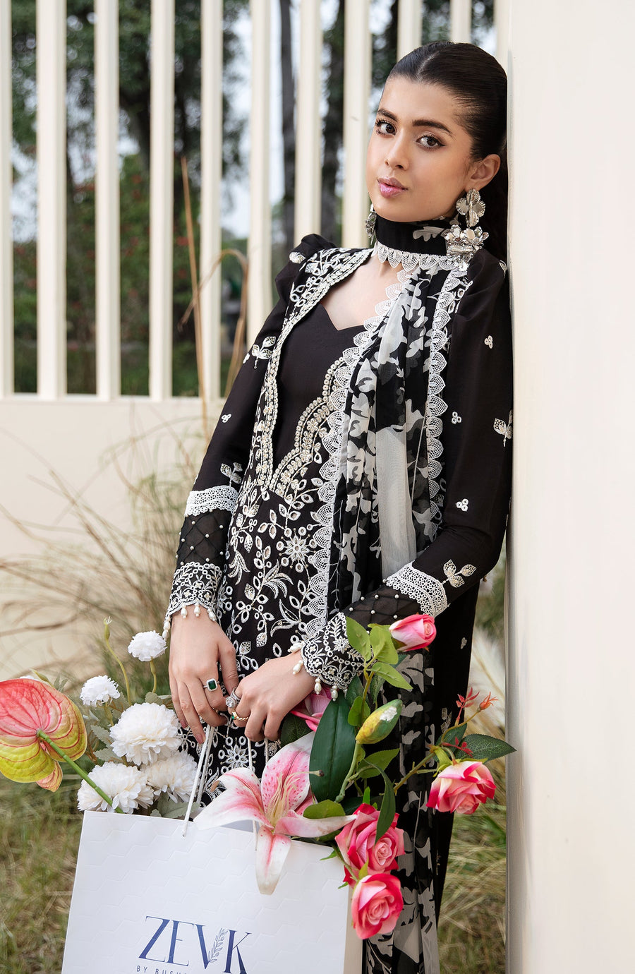 Zevk Flora Festive Embroidered Lawn Unstitched 3Pc Suit - Dusk