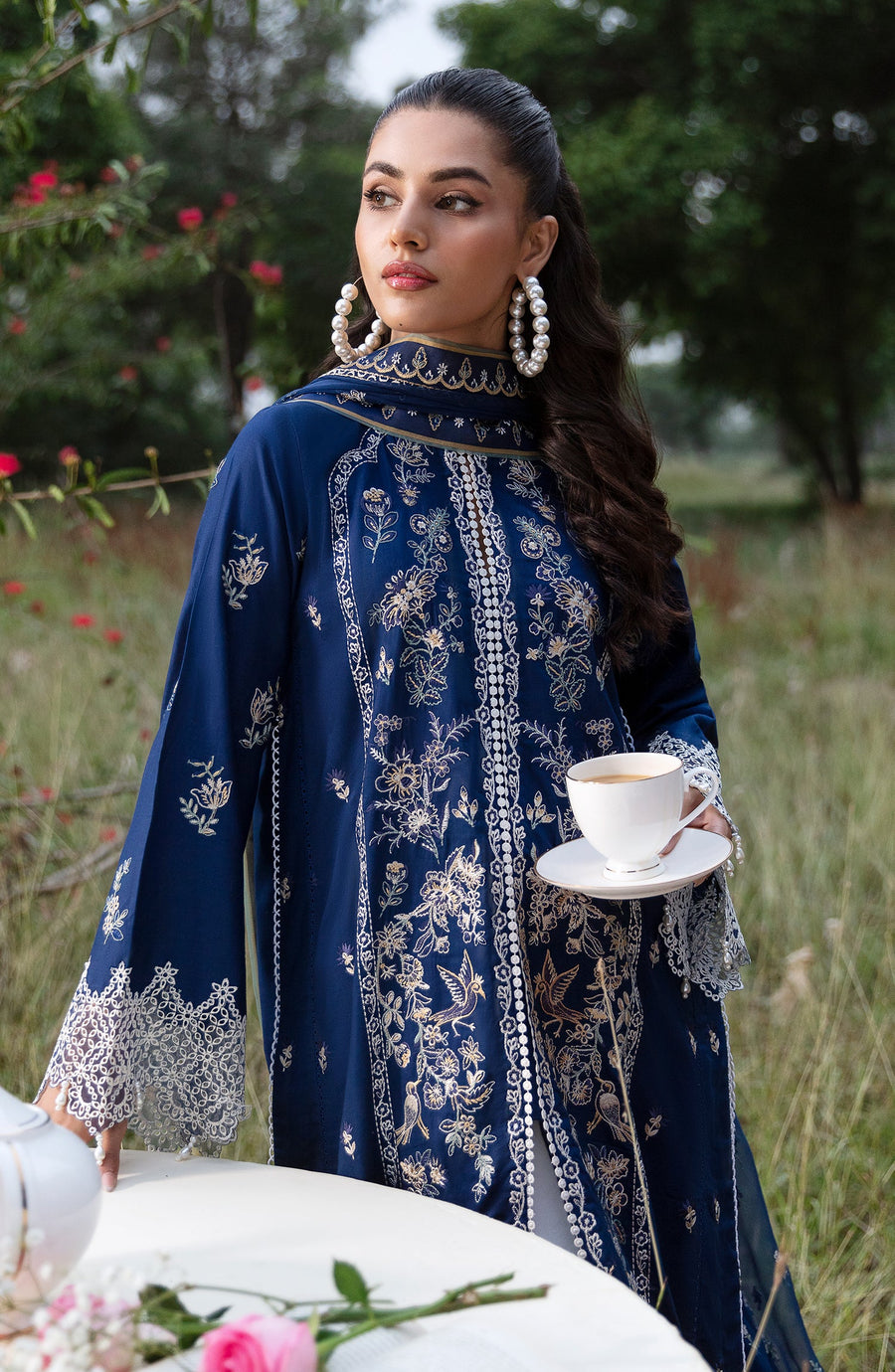 Zevk Flora Festive Embroidered Lawn Unstitched 3Pc Suit - Daisy