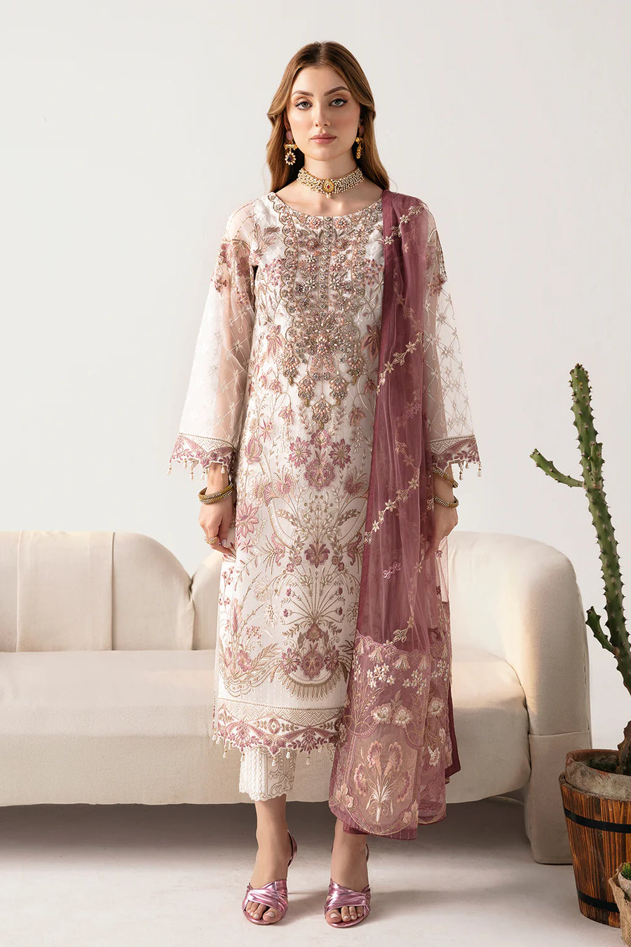 Ramsha Minhal Vol-11 Embroidered Organza Unstitched 3Pc Suit M-1102