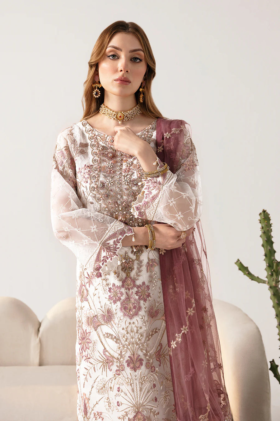 Ramsha Minhal Vol-11 Embroidered Organza Unstitched 3Pc Suit M-1102
