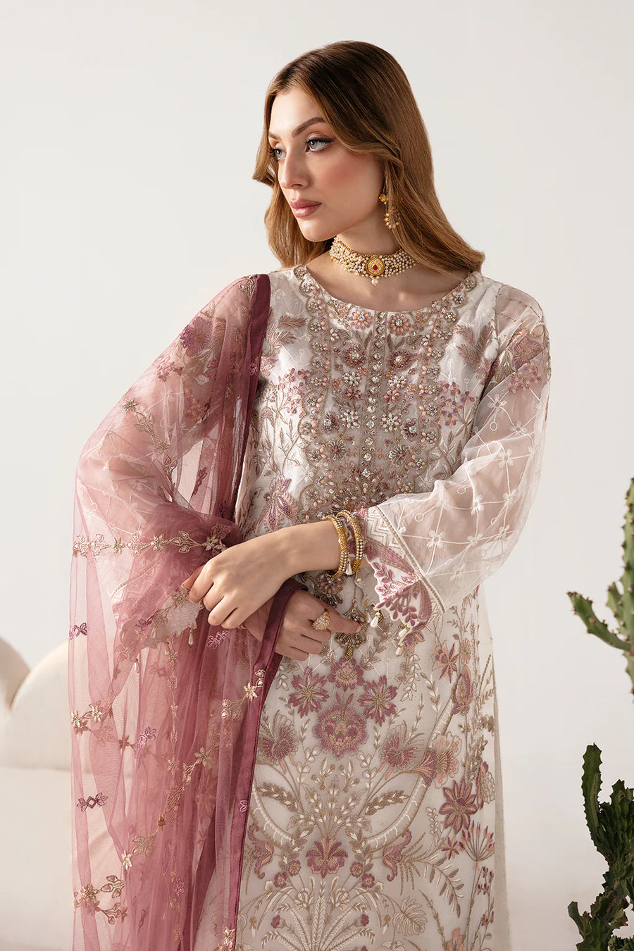 Ramsha Minhal Vol-11 Embroidered Organza Unstitched 3Pc Suit M-1102