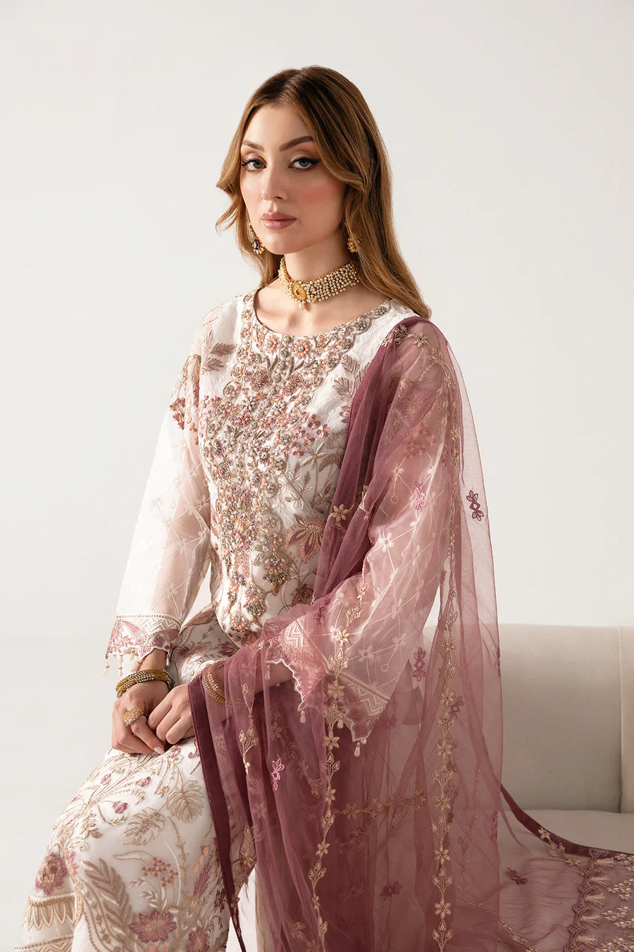 Ramsha Minhal Vol-11 Embroidered Organza Unstitched 3Pc Suit M-1102
