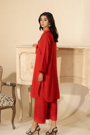 LW-11 Red Embroidered 2Pc - LA ROSAA