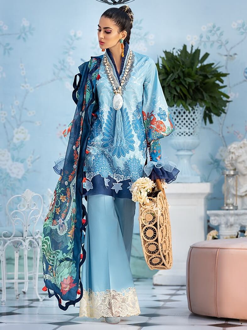 ZAHA by Khadija Shah Printed Lawn Unstitched 3Pc Suit D-17 AZULA