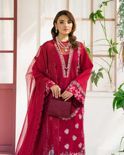 Zevk Flora Festive Embroidered Lawn Unstitched 3Pc Suit - ZINNIA