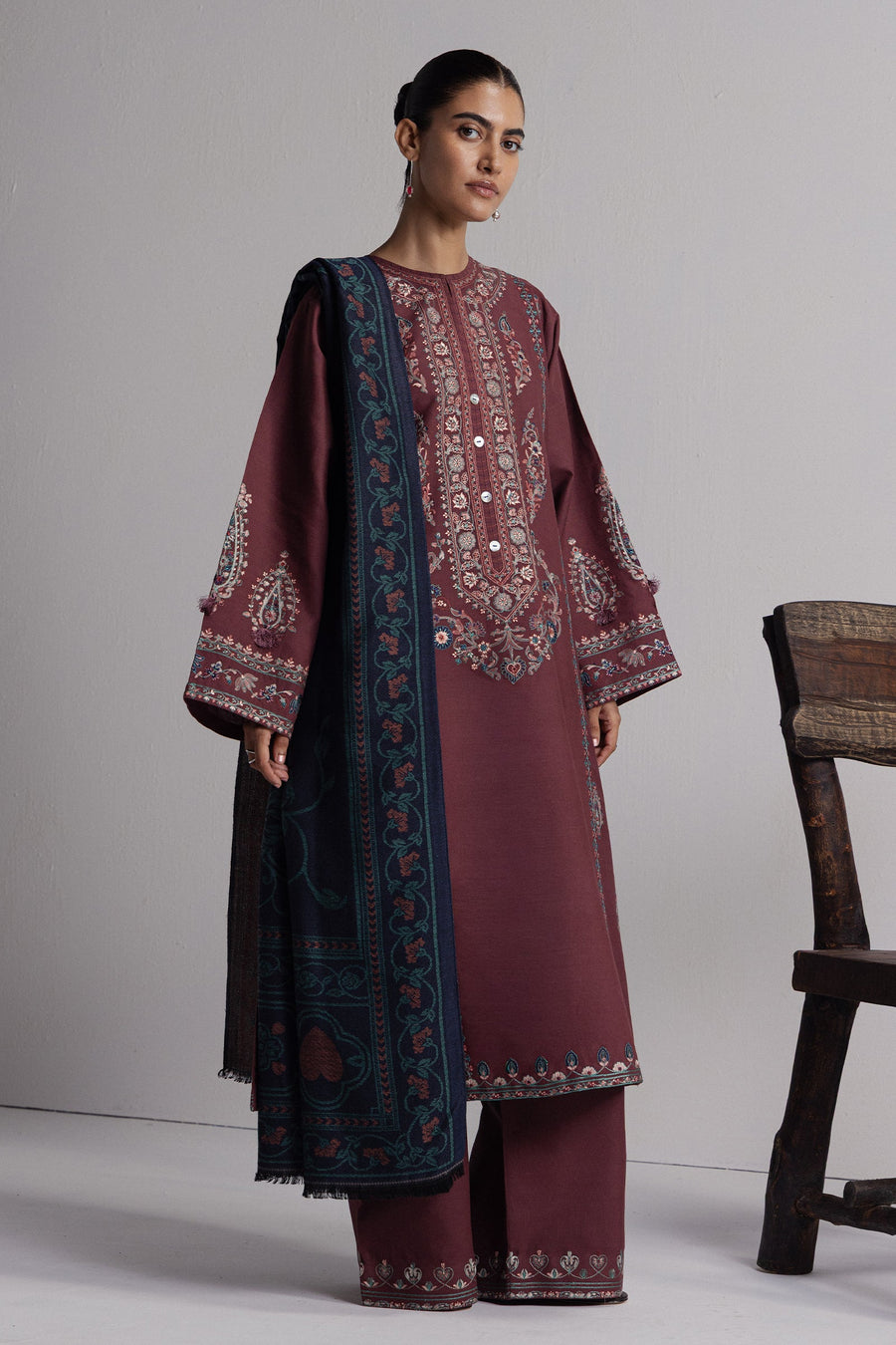 Coco Zara Shahjahan Embroidered Khaddar Unstitched 3Pc D-1A SARD