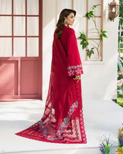 Zevk Flora Festive Embroidered Lawn Unstitched 3Pc Suit - ZINNIA