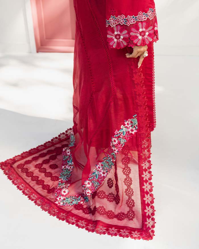 Zevk Flora Festive Embroidered Lawn Unstitched 3Pc Suit - ZINNIA
