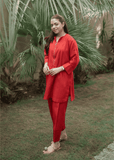 La Rosaa Basics Printed Cotton Stitched 2Pc Suit - Scarlet