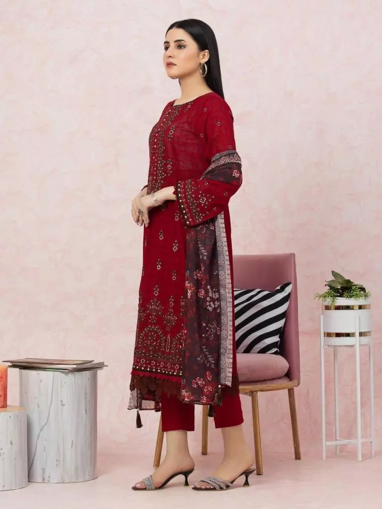 edenrobe Premium Festive Unstitched Lawn 3Pc Suit EWU22V1-26563