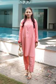 La Rosaa Basics Printed Georgette Stitched 2Pc Suit - Powder Puff