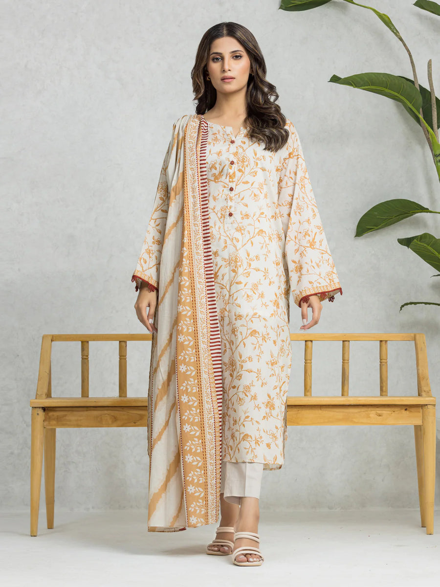 edenrobe Allure Lawn Unstitched Printed 3Pc Suit EWU24A1-28061