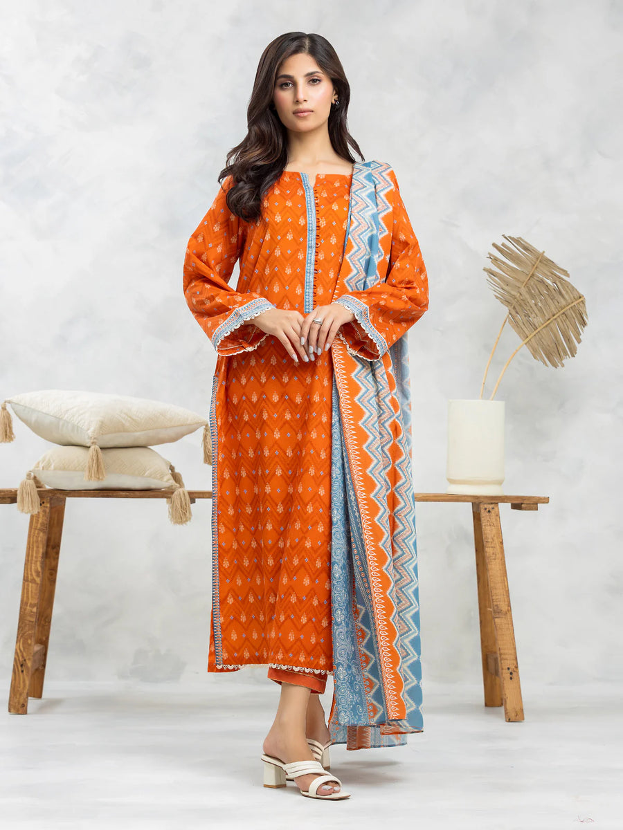 edenrobe Allure Lawn Unstitched Printed 3Pc Suit EWU24A1-28102
