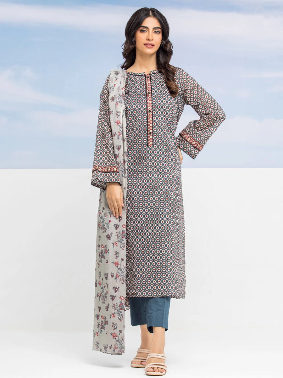 edenrobe Allure Lawn Unstitched Printed 3Pc Suit EWU24A1-28206-3P