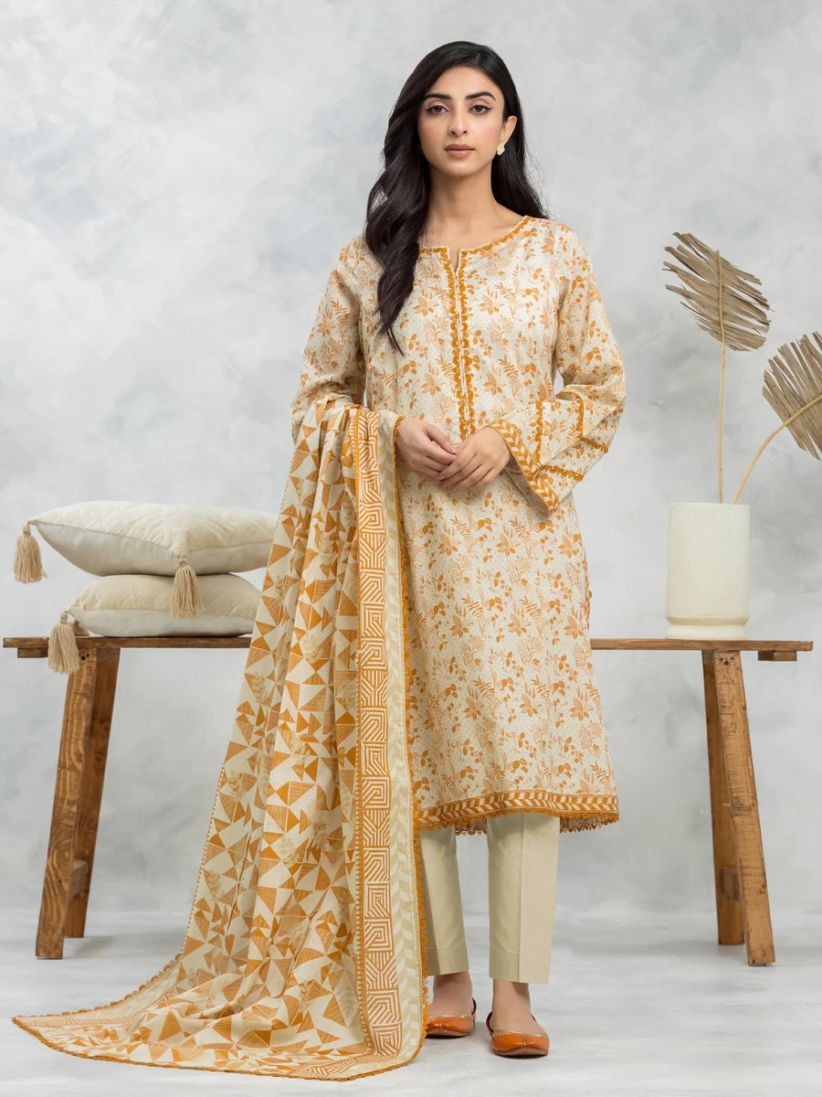 edenrobe Allure Lawn Unstitched Printed 3Pc Suit EWU24A1-28503
