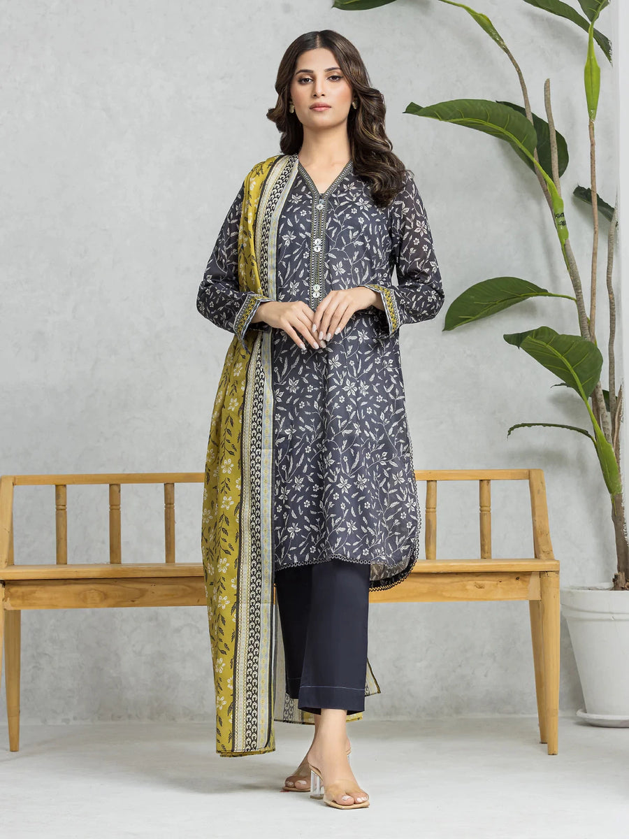 edenrobe Allure Lawn Unstitched Printed 3Pc Suit EWU24A1-28566