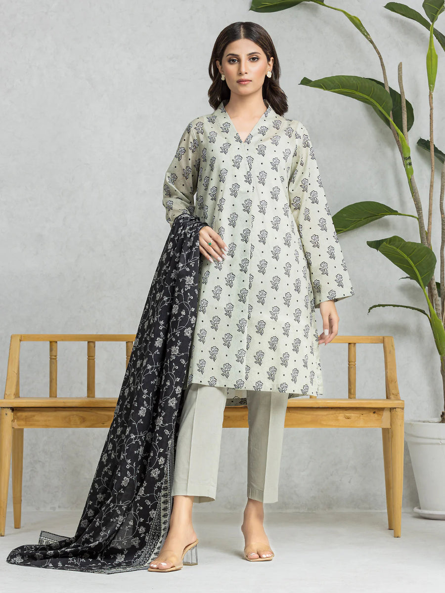 edenrobe Allure Lawn Unstitched Printed 3Pc Suit EWU24A1-28573
