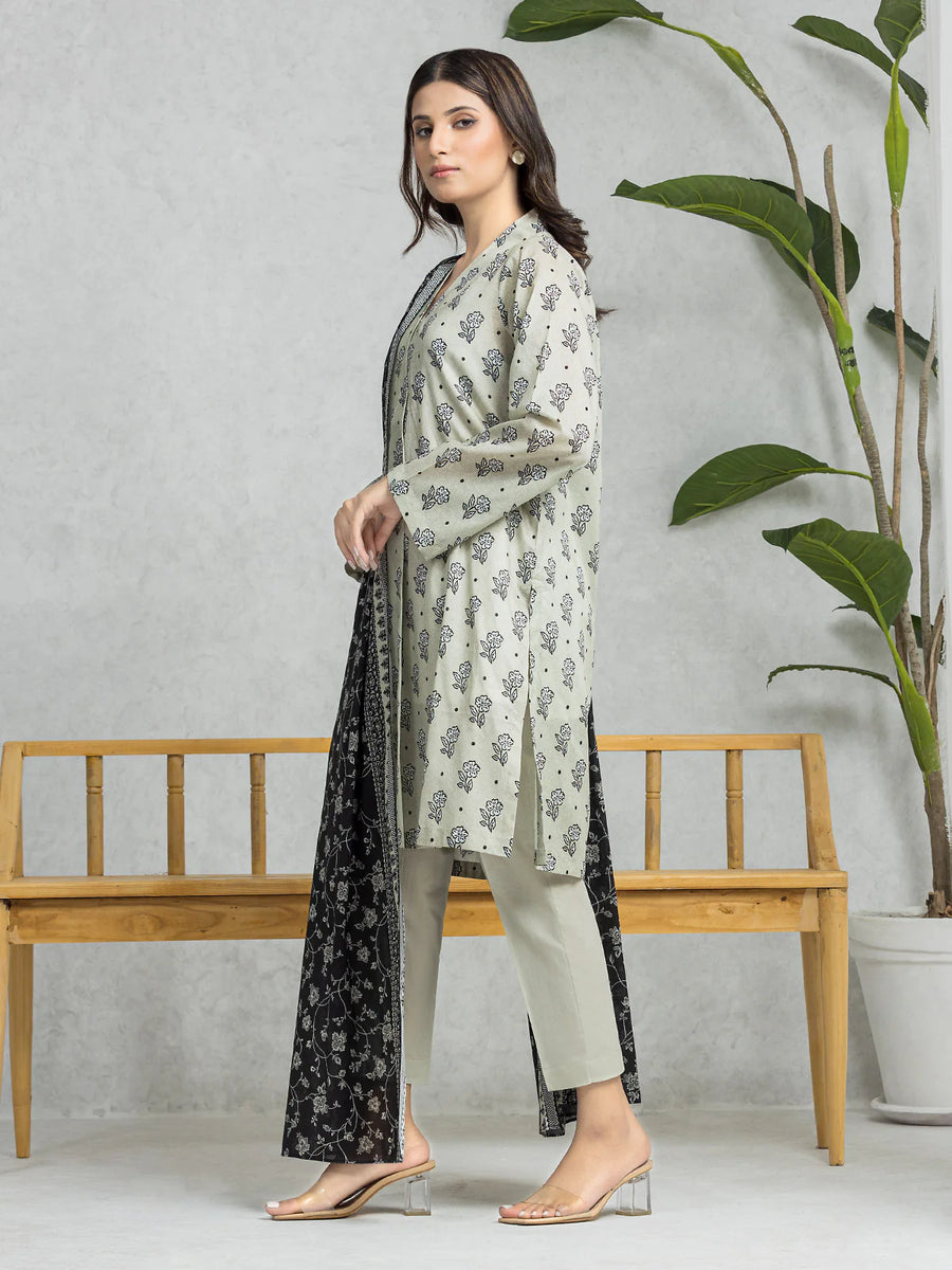 edenrobe Allure Lawn Unstitched Printed 3Pc Suit EWU24A1-28573