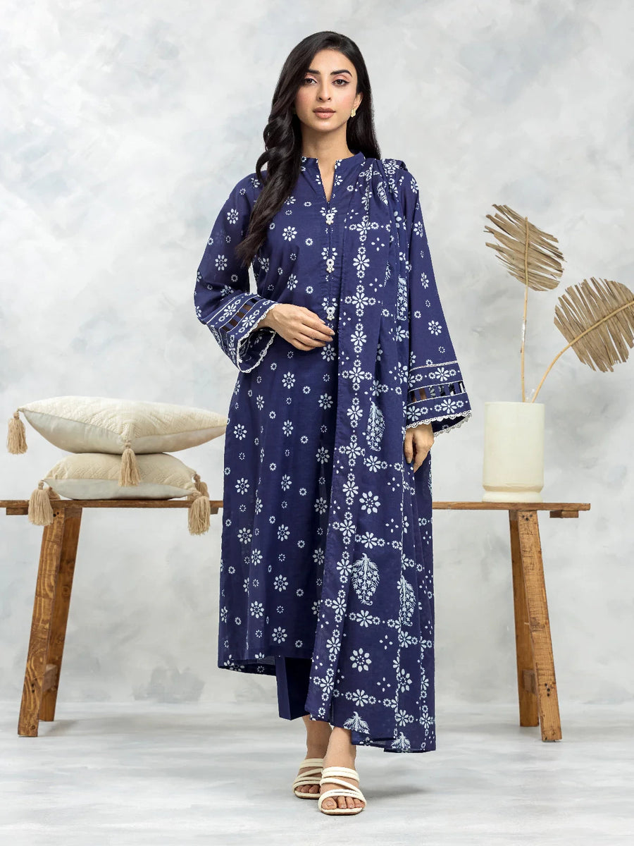edenrobe Allure Lawn Unstitched Printed 3Pc Suit EWU24A1-29079-3P