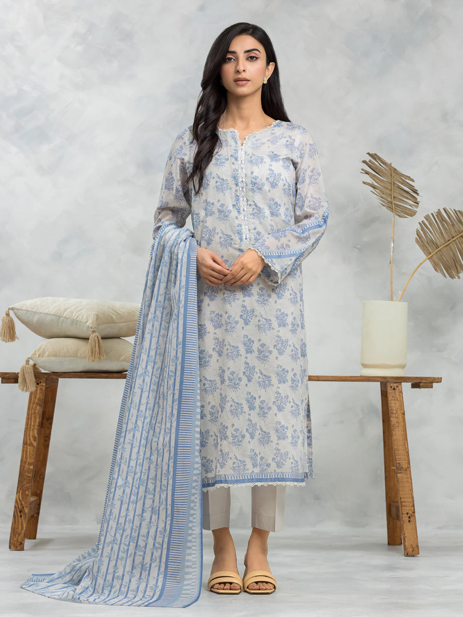 edenrobe Allure Lawn Unstitched Printed 3Pc Suit EWU24A1-29088