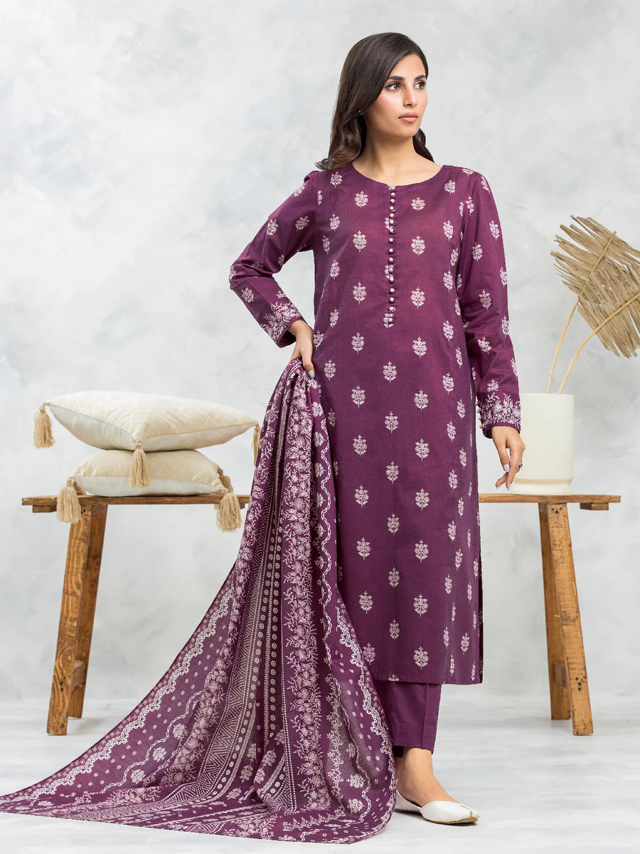 edenrobe Allure Lawn Unstitched Printed 3Pc Suit EWU24A1-29090
