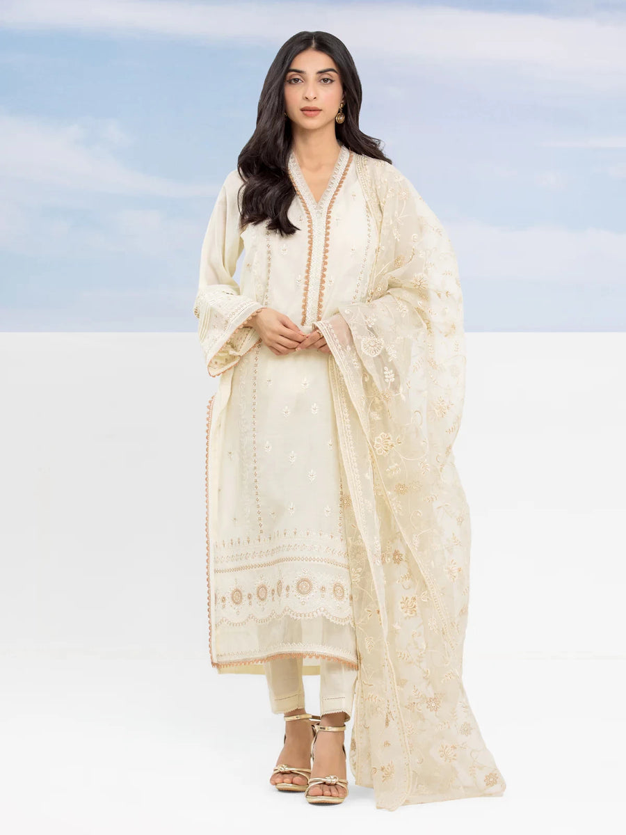 edenrobe Premium Festive Unstitched Chanderi 3Pc Suit EWU24V6-30116