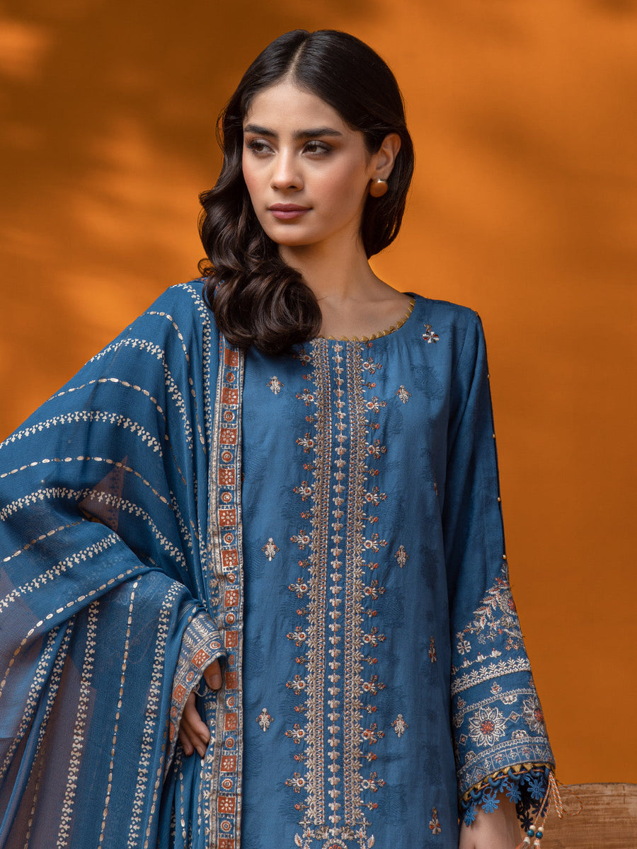 edenrobe Premium Festive Unstitched Dobby 3Pc Suit EWU24V7-26742
