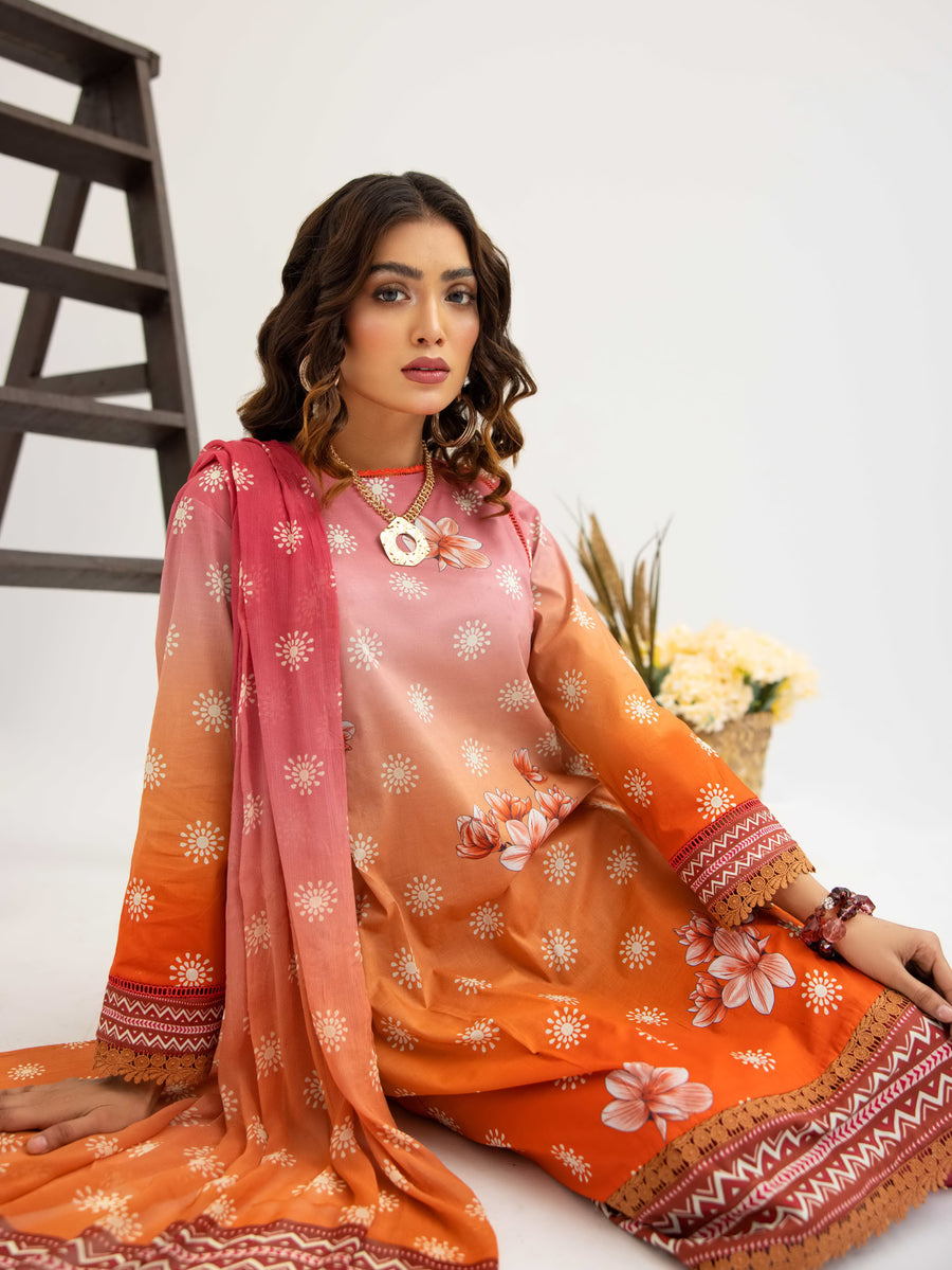 Al Kareem Gul-e-Lala Digital Printed Lawn Unstitched 3Pc Suit D-2572
