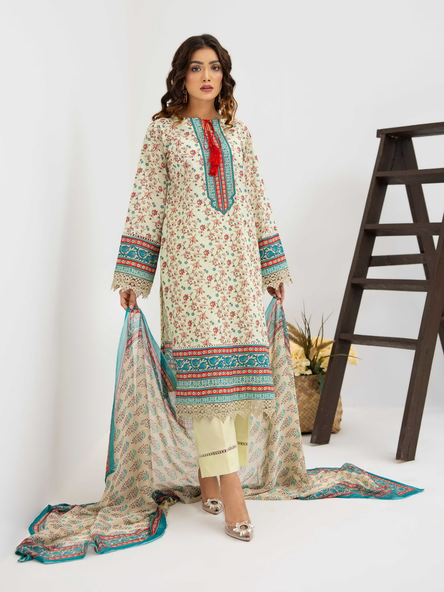 Al Kareem Gul-e-Lala Digital Printed Lawn Unstitched 3Pc Suit D-2574