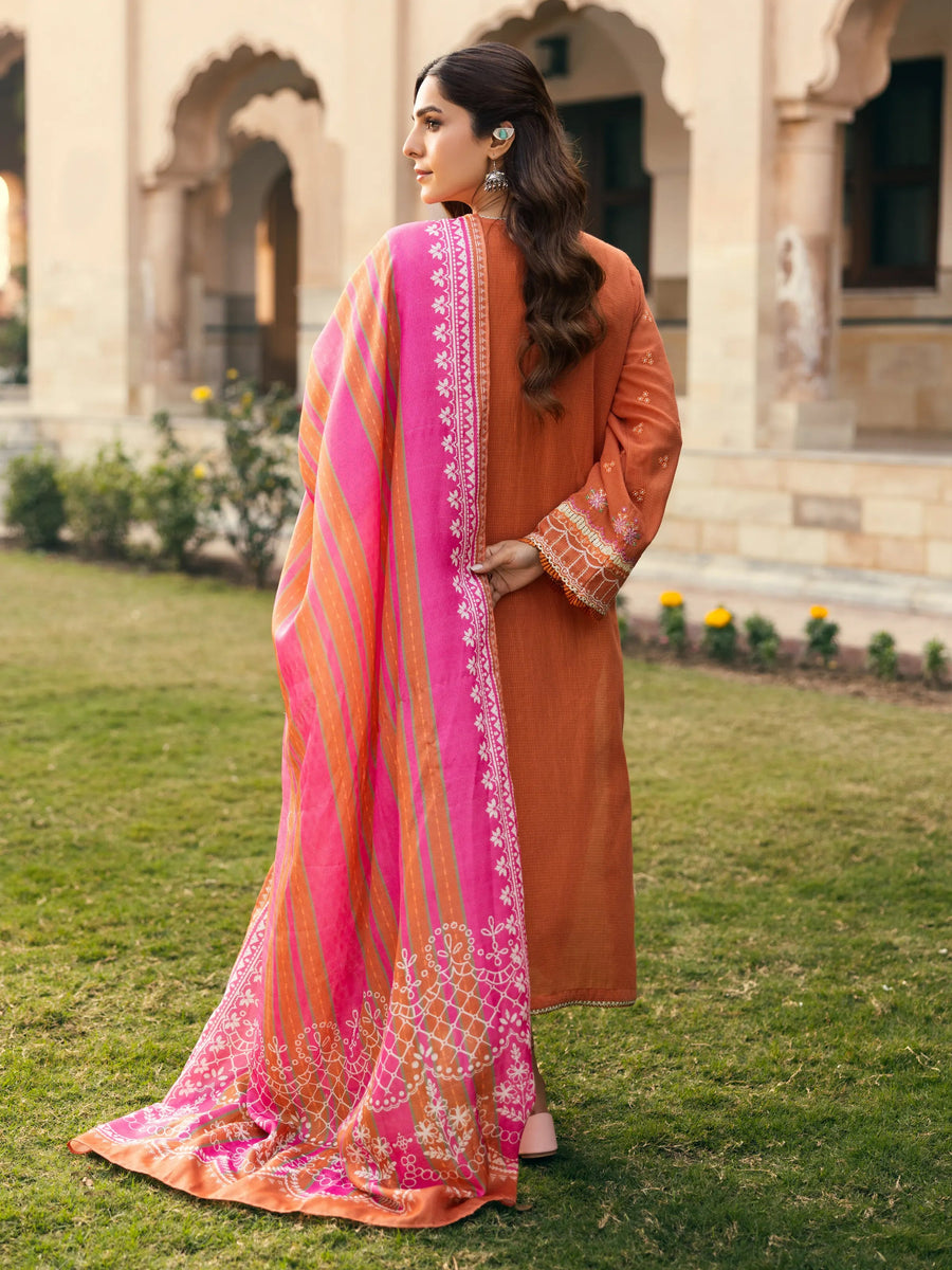 edenrobe Premium Festive Unstitched Slub Lawn 3Pc Suit EWU5V1-31243