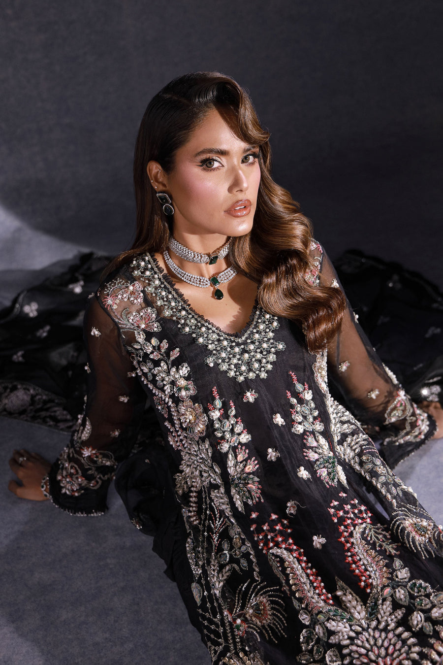 Ermina by Ezra Luxury Hand Embellished Organza Unstitched 3Pc Suit - RAYA